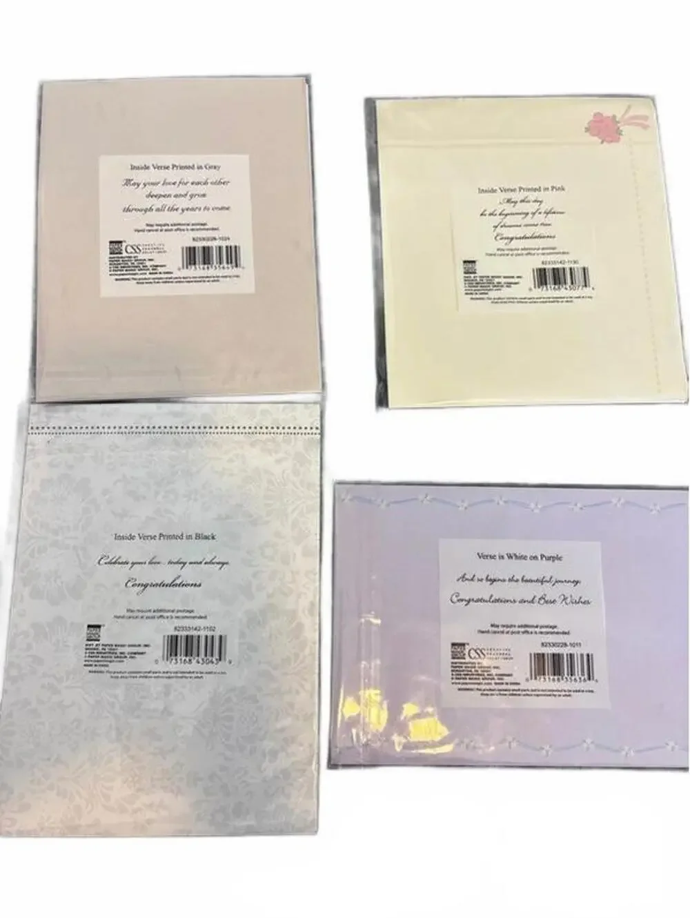 Wedding Greeting Cards Set of 4 with Glitter, Beading, and Ribbon - New